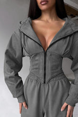 Hooded Drawstring Two Piece Pants Set