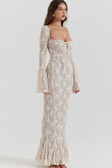 Bodycon Lace Flare Sleeve Maxi Dress