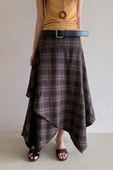 Asymmetric Plaid Midi Christmas Skirt