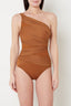 One Shoulder Solid Ruched Asymmetric High Waist One Piece Swimwear