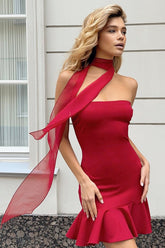 Strapless Ribbon Lace Trim Birthday Dress