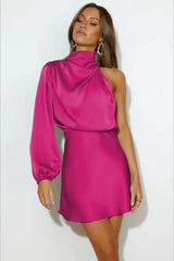 Satin One Shoulder Mini Dress