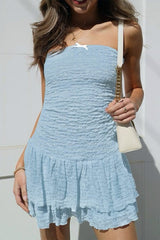 Textured Knit Tube Top Short Boho Dress