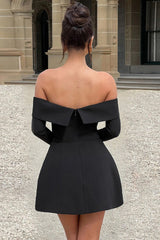 Backless One Shoulder Strapless Slim Long-Sleeve A Line Chic Cocktail Dress