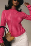 Stretchy Striped Crew Neck Long Sleeve Top