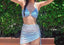 Sky Blue Hip Bag Drawstring Three Piece Swim Sets