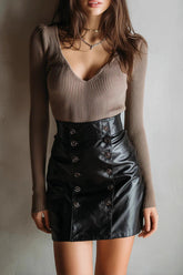 Double Breasted PU Leather Bodycon Skirt
