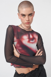 Y2K Crew Neck Slim Color Block Long Sleeve Crop Top