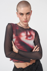 Y2K Crew Neck Slim Color Block Long Sleeve Crop Top