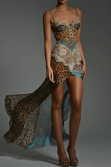 Leopard Lace Mesh Midi Dress