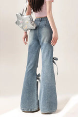 Slim Fit Bow Flare Jeans