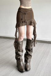 Lace Panel Asymmetric Bodycon Skirt