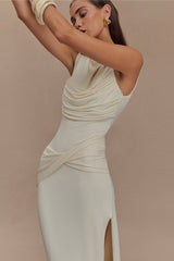 Ruched Split Backless Maxi Dress