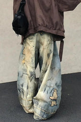 Retro Denim Wide Leg Mop Pants