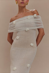 Solid Knit Floral Bandeau Bodycon Dress