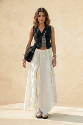 Ruffled Asymmetrical Midi Skirt