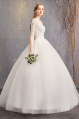 Lace Three Quarter Sleeve Wedding Dress
