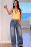 Heart Pocket Washed Loose Fit Wide Leg Jeans