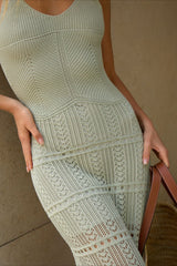 Cut Out Knit Maxi Bodycon Backless Spaghetti Strap Sweater Dress