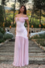 Floral Brooch Off Shoulder Mesh Maxi Dress