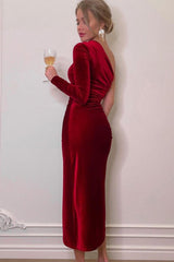 Sexy Velvet Ruched Slit Chic Cocktail Dress
