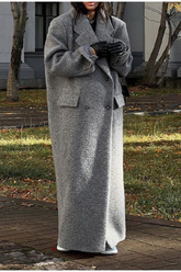 Elegant Wool Lapel Single Button Pocket Office Overcoat