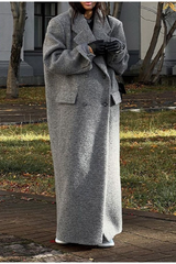 Elegant Wool Lapel Single Button Pocket Office Overcoat