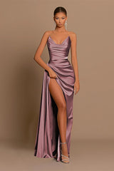 Elegant Sexy Slim Deep V Corset Satin Slit Formal Dress