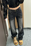Heavy Wash Pocket Stitch Wide Leg Jeans