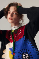 Vintage Floral Embroidered Knit Cardigan
