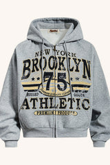 Vintage Graffiti Letter Print Zip Hoodie