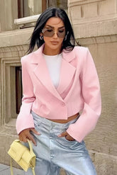 Cropped Pink Double Breasted Blazer