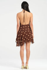 Polka Dot Chiffon Halter Mini Dress