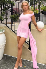 Asymmetrical Neck Slim Mini Dress