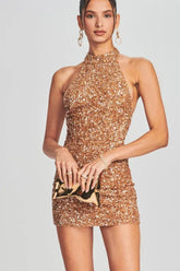 Shiny Slim Backless Sequin Dress