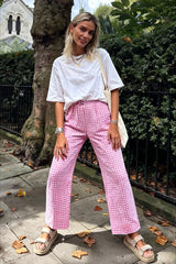 Gingham Print Elastic Waist Drawstring Lounge Pant