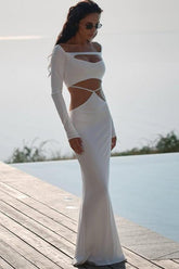 Sheer Panel Bardot Bodycon Party Dress