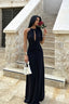 High Neck Keyhole Ruched Maxi Dress