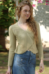 Wrap Tie Front V-Neck Knit Top