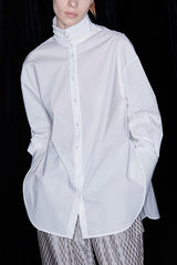 Cotton Mandarin Collar Long Sleeve Top