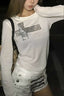 Rhinestone Cross Long Sleeve Fitted T-Shirt