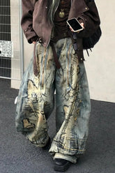 Retro Denim Wide Leg Mop Pants