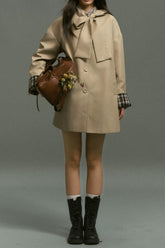 Plaid Blend Bow Front Christmas Outerwear