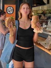 Bow Applique Casual Tank Top Two Piece Shorts Set