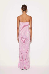 Printed Satin Cami Slit Silk Dress