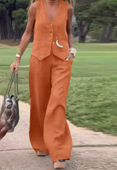 Casual Vest Wide Leg Pant Suit