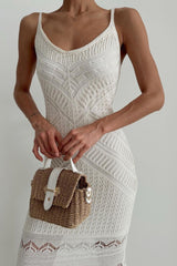 Cami U-Neck Crochet Knit Maxi Sweater Dress