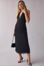 Printed Mesh Halter Side Ruched Slit Midi Dress