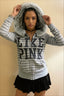Striped Faux Fur Trim Slogan Zip Hoodie