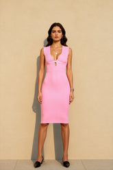 Pink Bandage Draped Maxi Party Work Dress
